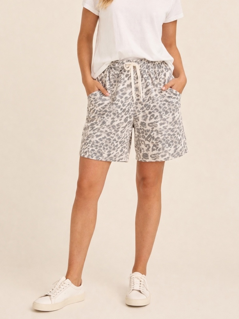 Aerie Leopard Print Jort Shorts Cake Batter Drawstring Cotton Lyocell Size Small